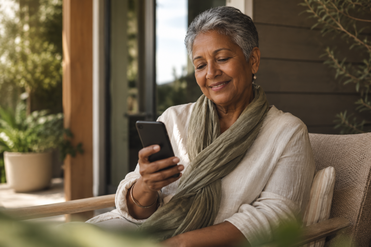 older woman looking at phone